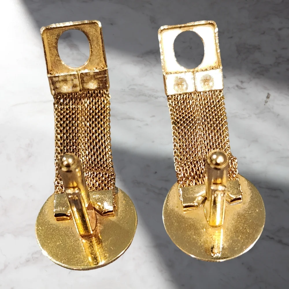 Vintage Tiger's‎ Eye Yellow Gold Tone Wrap Around Cuff Links